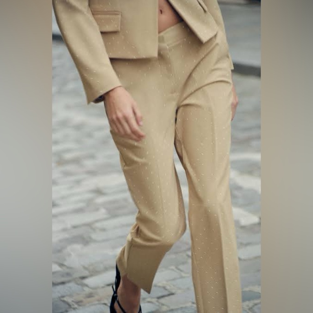 Zara beige RHINESTONE ANKLE pants NWT